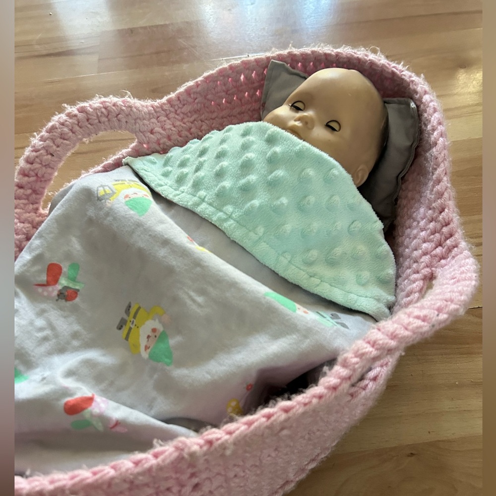 Handmade Baby Doll Carrier with Matching Pillow & Minky Blanket x 2 - Picture 15 of 15